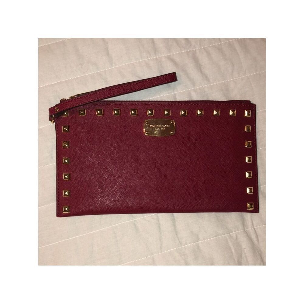 Michael Kors Studded Cherry Cobbler Leather Clutch Wristlet
